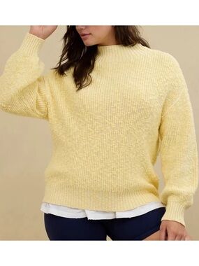 Aerie Hits the Spot Mock Neck Chunky Boucle Knit Pullover Sweater Yellow Large